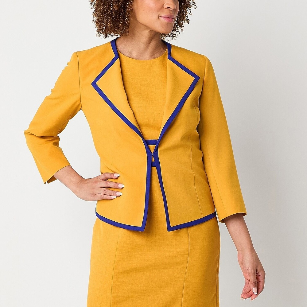 MSRP $79 Black Label by Evan-Picone Women's 16 Gold/Royal Blue Suit Jacket